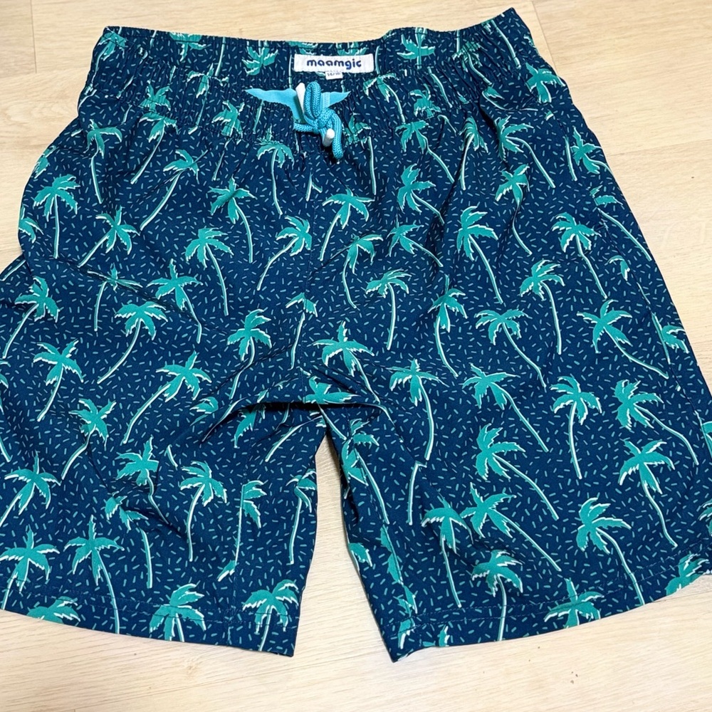 Kid’s Blue Palm Tree Swim Trunks